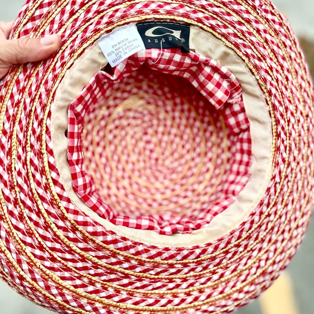 August Red Gingham Vintage Straw Hat - Picture 7 of 7